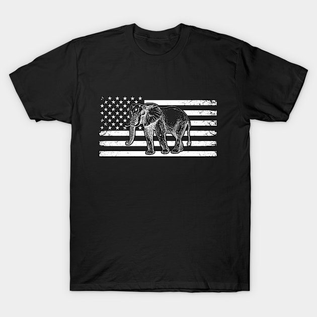 Elephant American Flag Stars And Stripes T-Shirt by AlphaDistributors